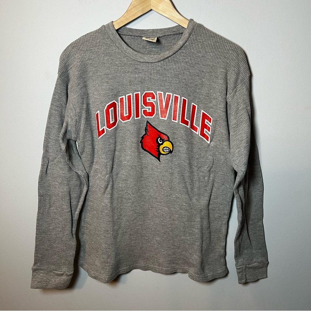 Louisville Cardinals thermal waffle knit Shirt Men’s M Gray Big Ball Sports